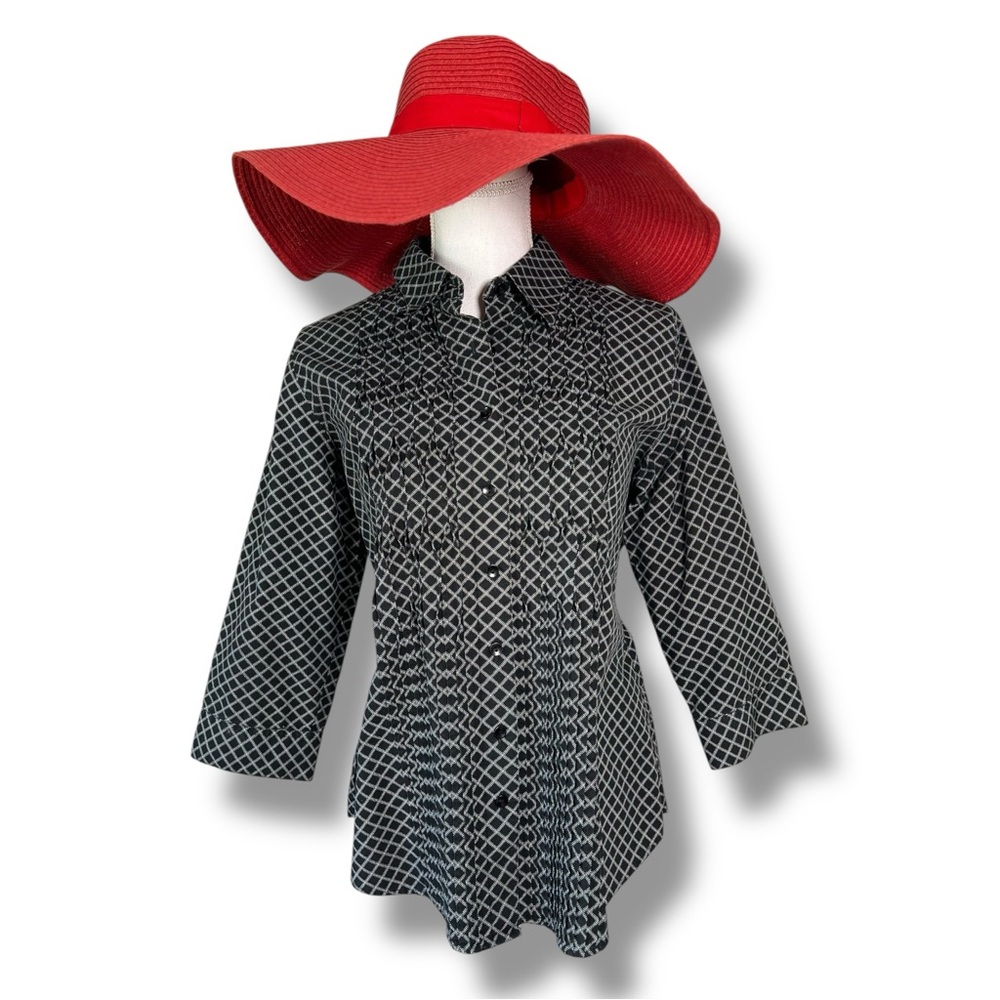 Coldwater Creek Black and White Geometric Button Down Blouse Sz M - Picture 13 of 13